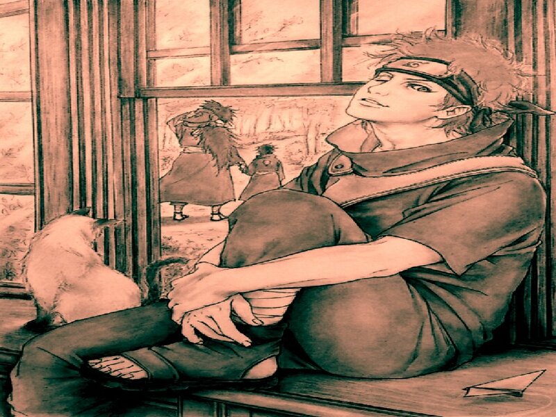 Anime Character Sitting — Brown, Calm, Manga, Cat