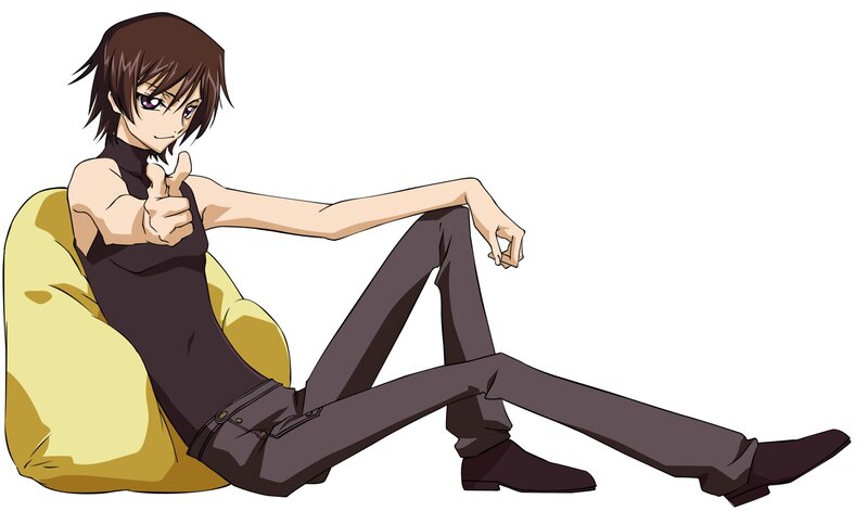Anime Character Sitting — Brown, Confident