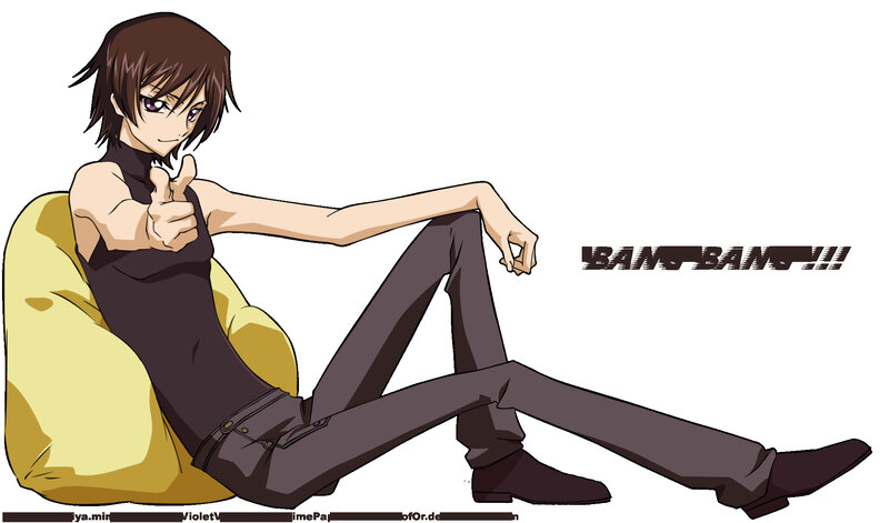 Anime Character Sitting — Brown, Confident, Yellow Beanbag
