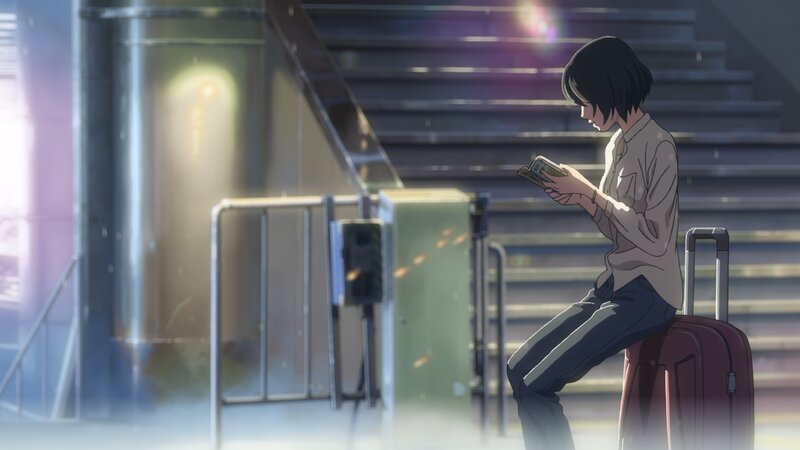 Anime Character Sitting — Gray, Melancholic, Sunset