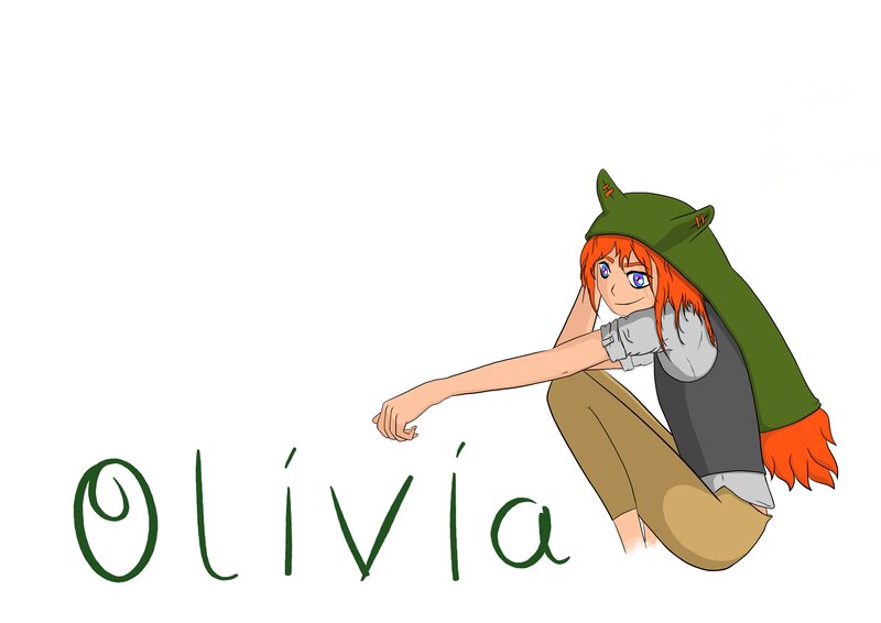 Anime Character Sitting — Green, Calm, Digital Art