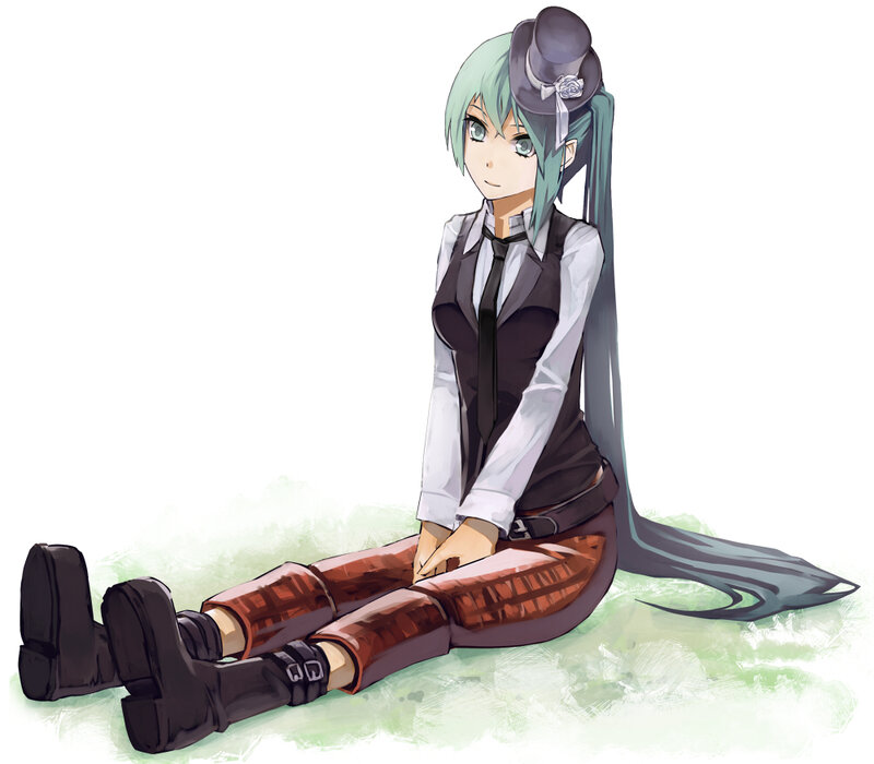 Anime Character Sitting — Green, Calm
