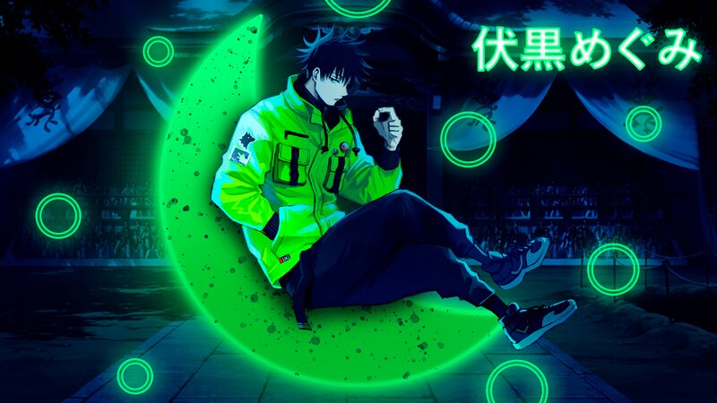 Anime Character Sitting — Green, Dark