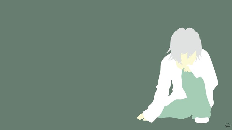 Anime Character Sitting — Green, Somber