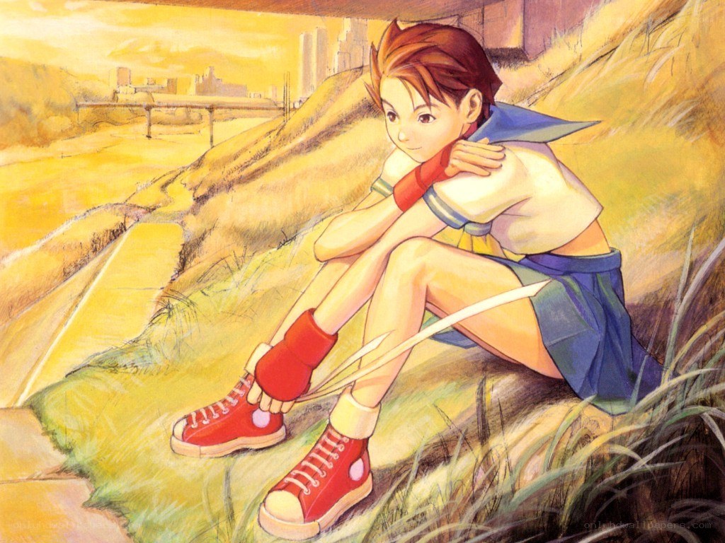 anime character sitting on a hill