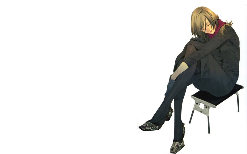 anime character sitting on a stool