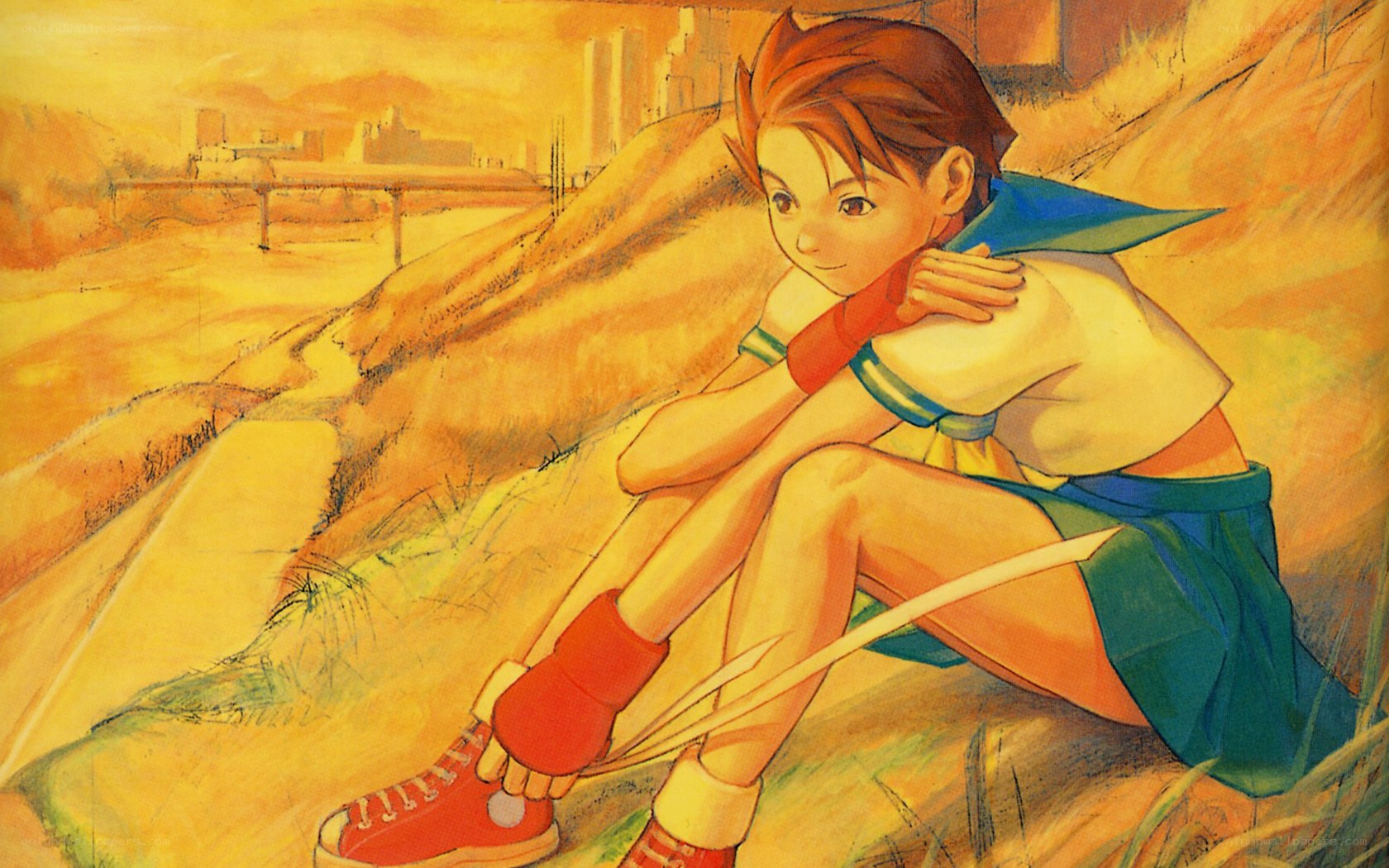 anime character sitting on hill