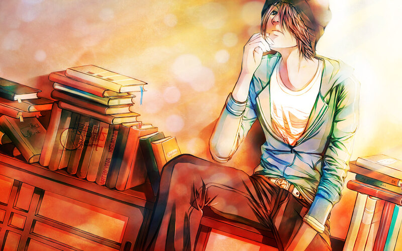 Anime Character Sitting — Orange, Contemplative
