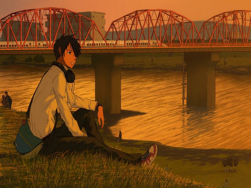 Anime Character Sitting — Orange, Serene