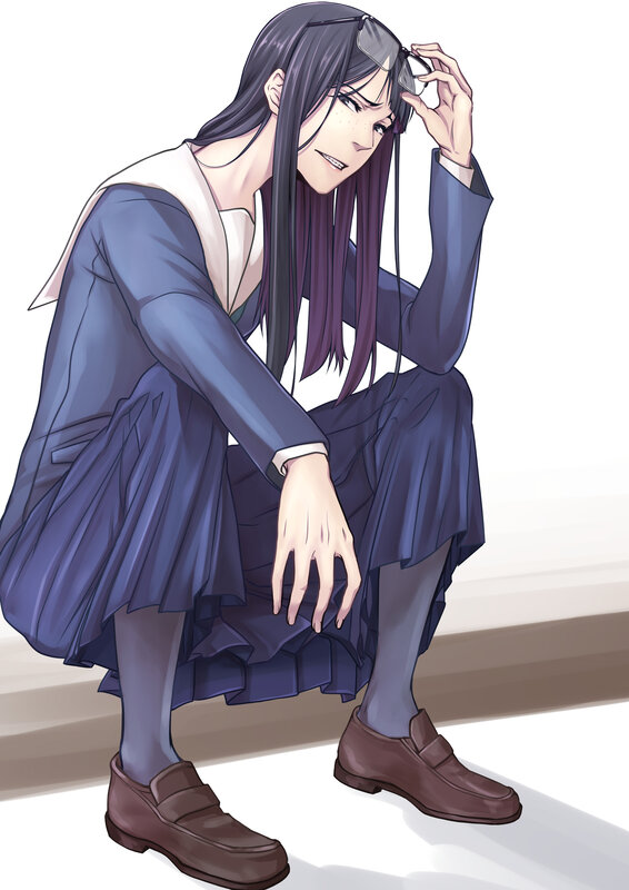 Anime Character Sitting — Purple, Calm, Digital Art