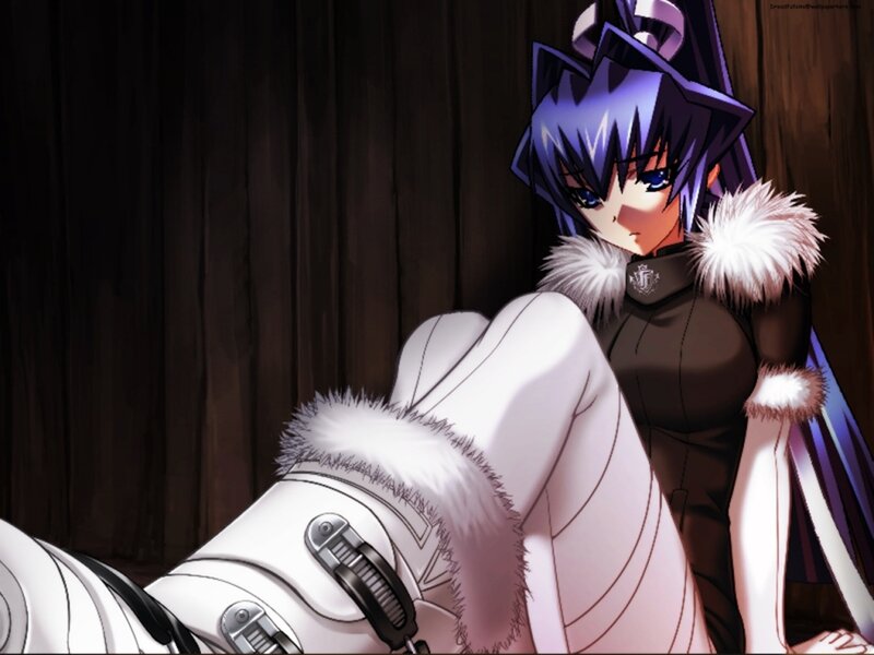 Anime Character Sitting — Purple, Dramatic, Fur Collar