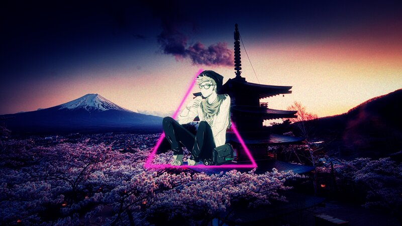 Anime Character Sitting — Purple, Dramatic, Sunset