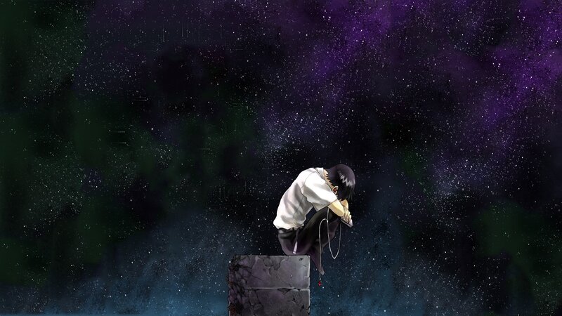 Anime Character Sitting — Purple, Melancholic