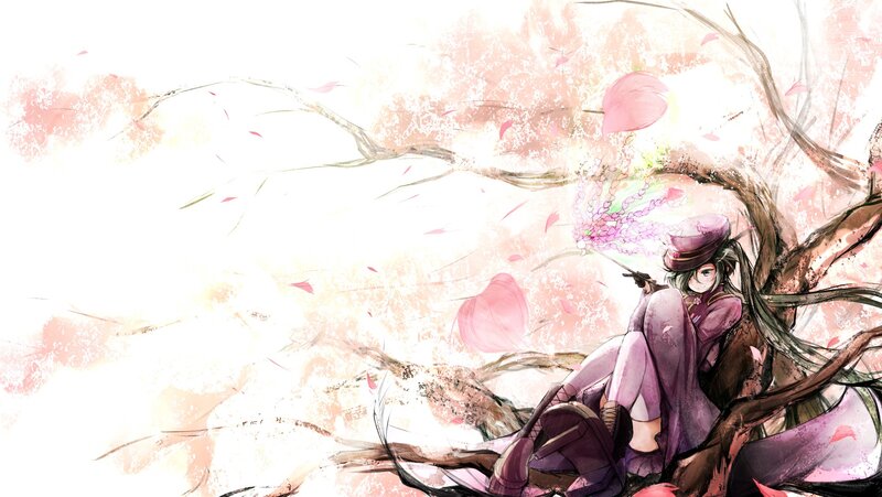 Anime Character Sitting — Purple, Serene, Spring