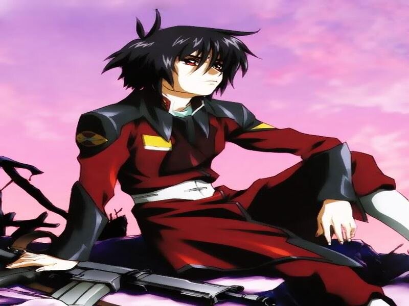 Anime Character Sitting — Red, Dramatic