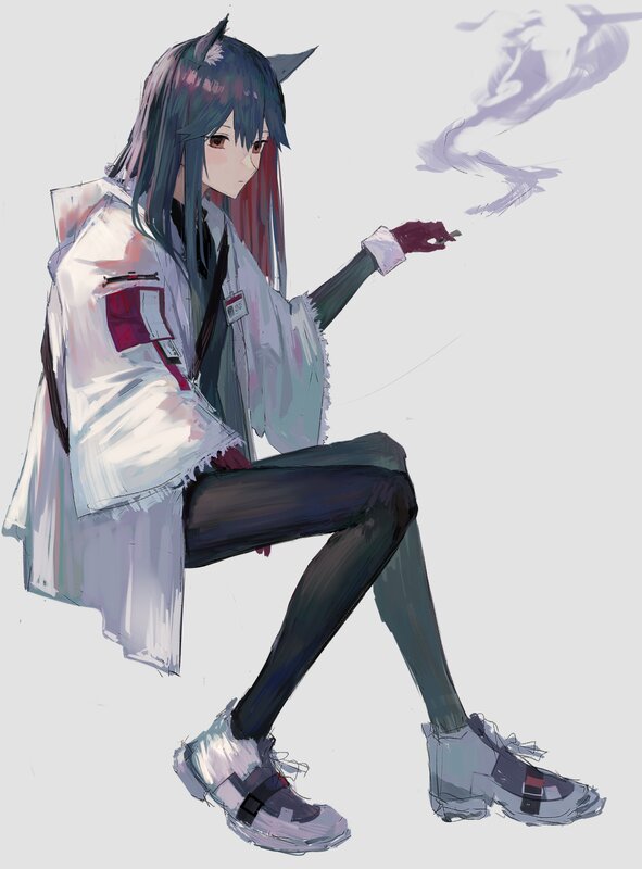 Anime Character Sitting — White, Calm, Digital Art
