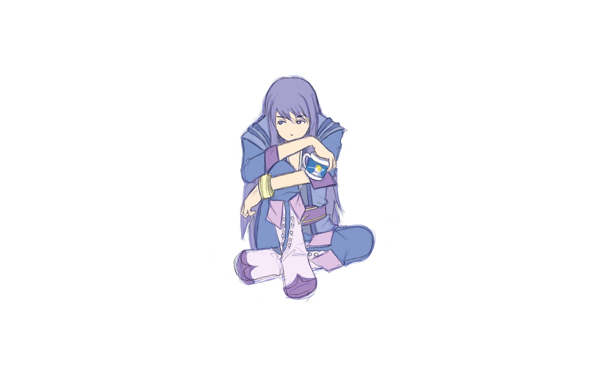anime character sitting with mug