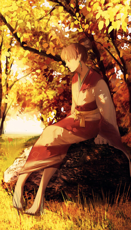 Anime Character Sitting — Yellow, Serene
