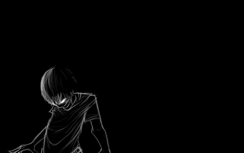Anime Character Sketch — Black, Dark, Digital Art