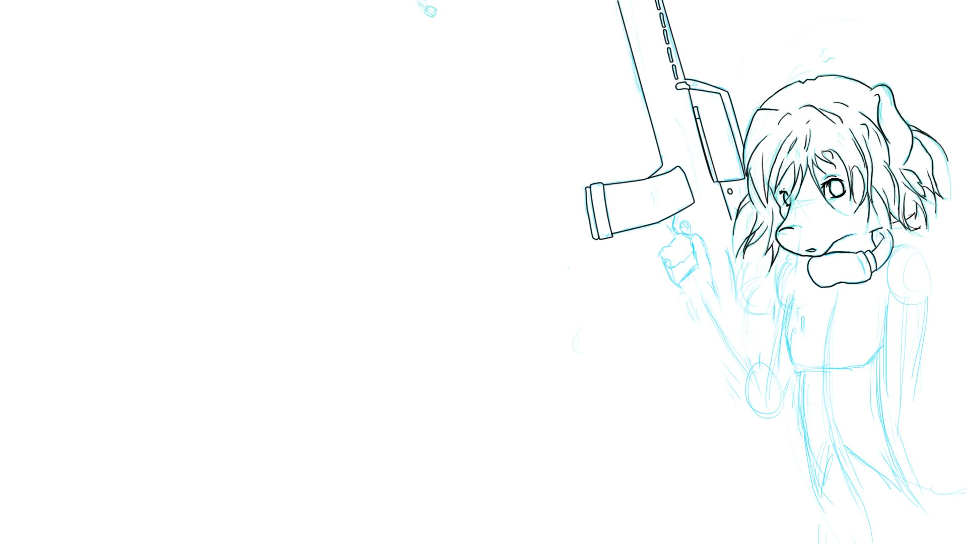 anime character sketch with gun