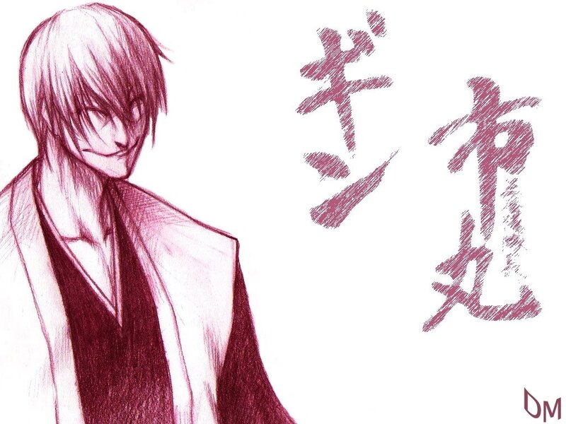 anime character sketch with kanji