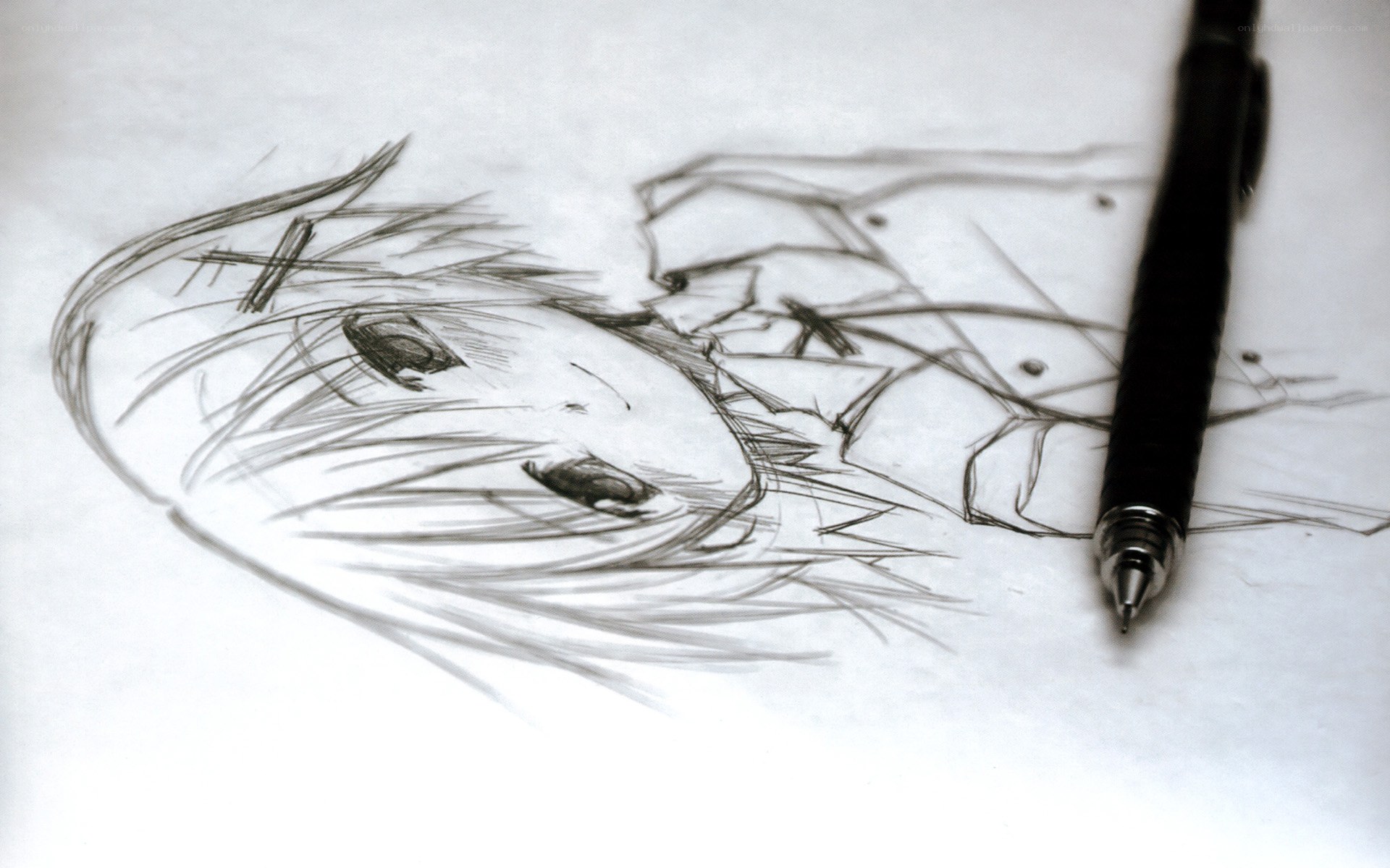 anime character sketch with pen