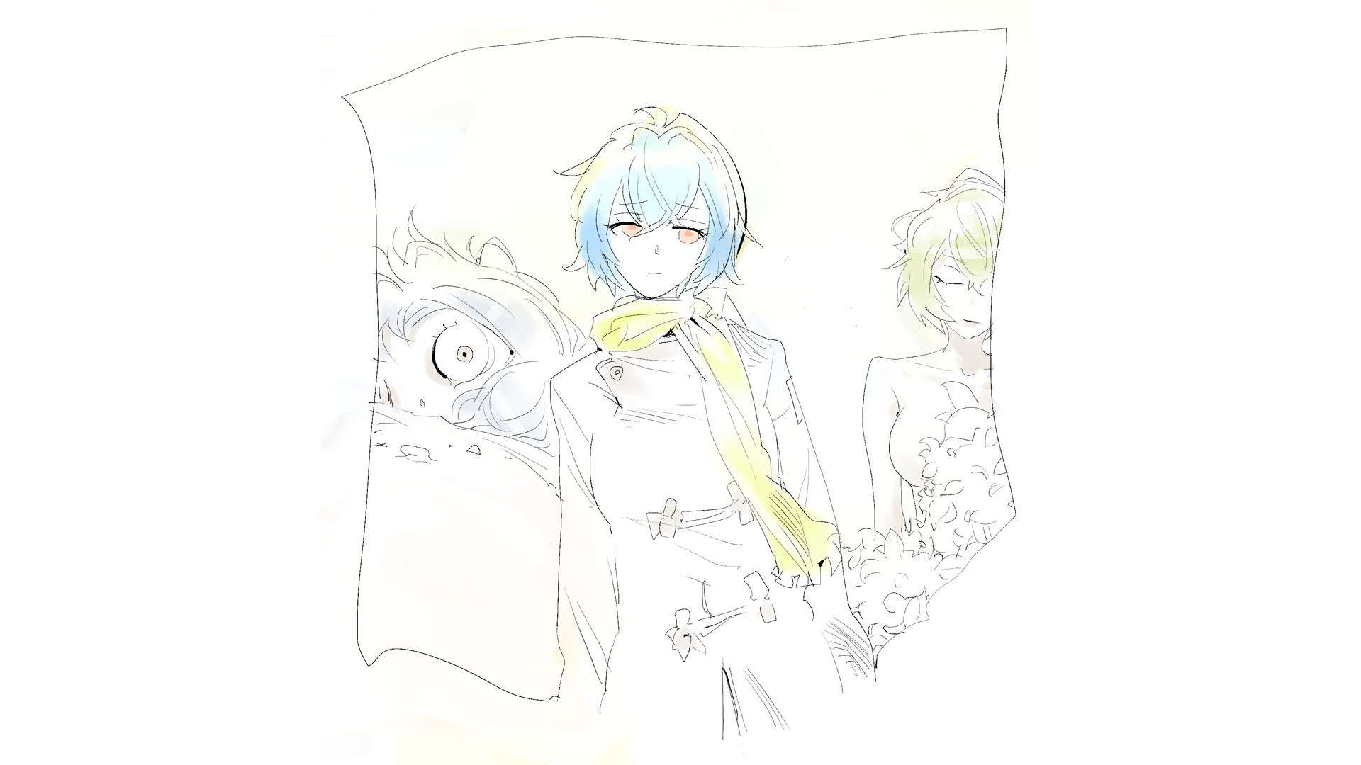 anime character sketch with two figures