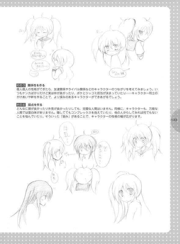 Anime Character Sketches — Black, Neutral, Manga, Text, Speech Bubbles