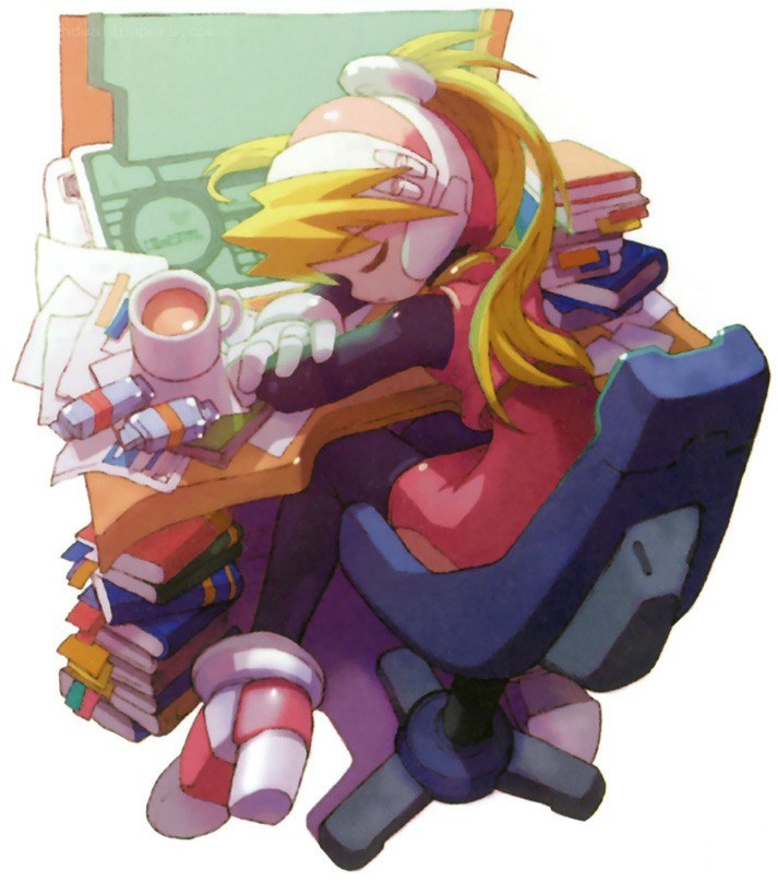 anime character sleeping at desk