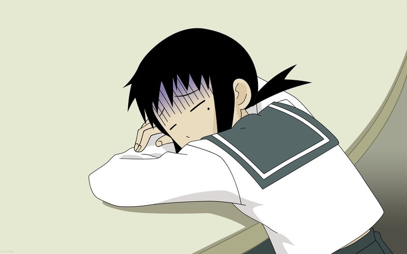 anime character sleeping at desk