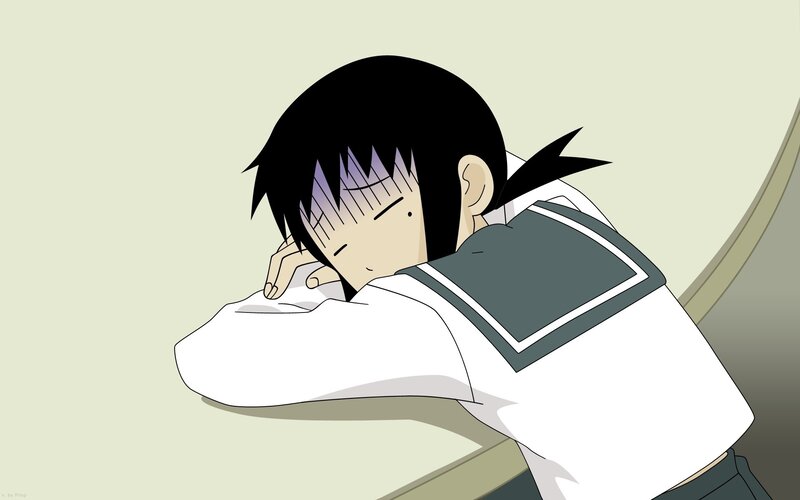 anime character sleeping at desk
