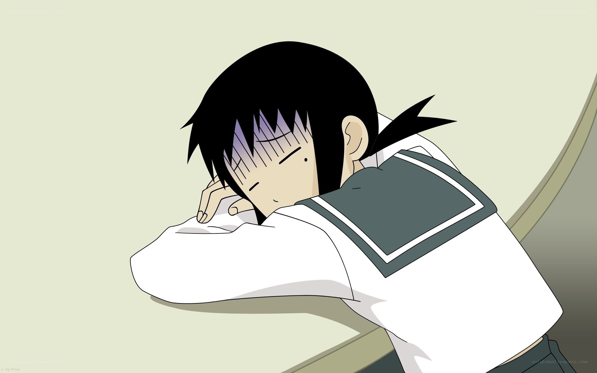 anime character sleeping at desk