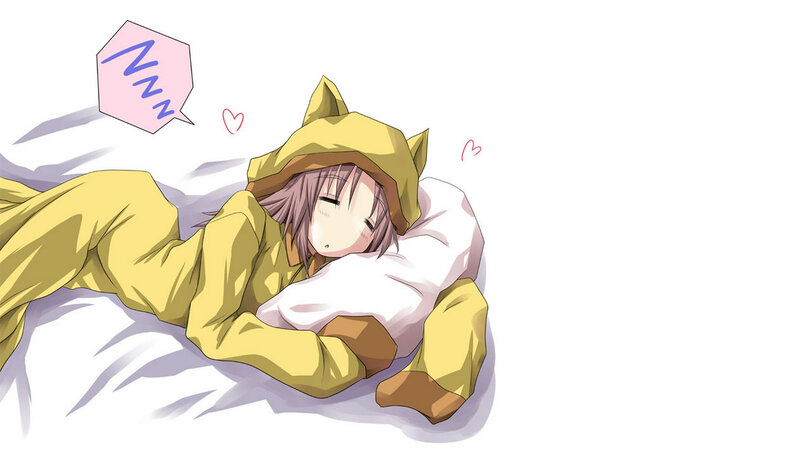 Anime character sleeping in animal onesie