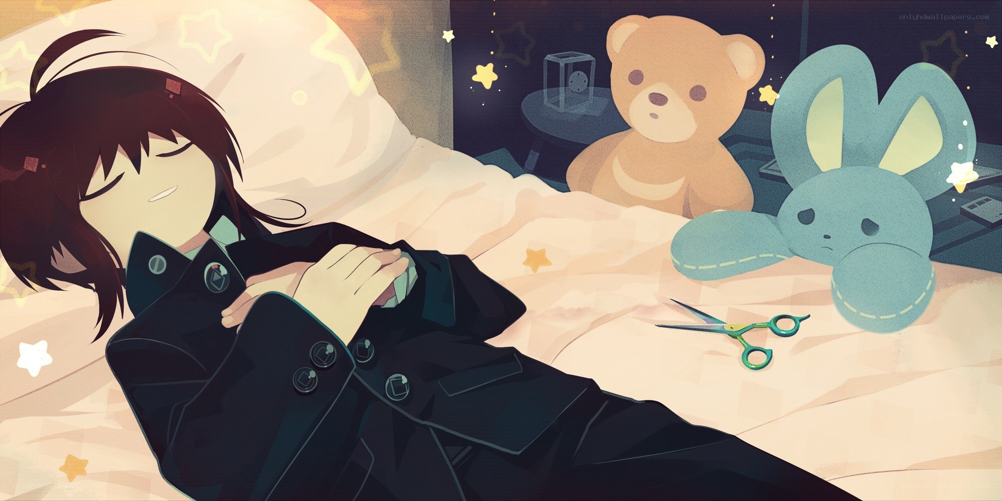 Anime character sleeping in bed