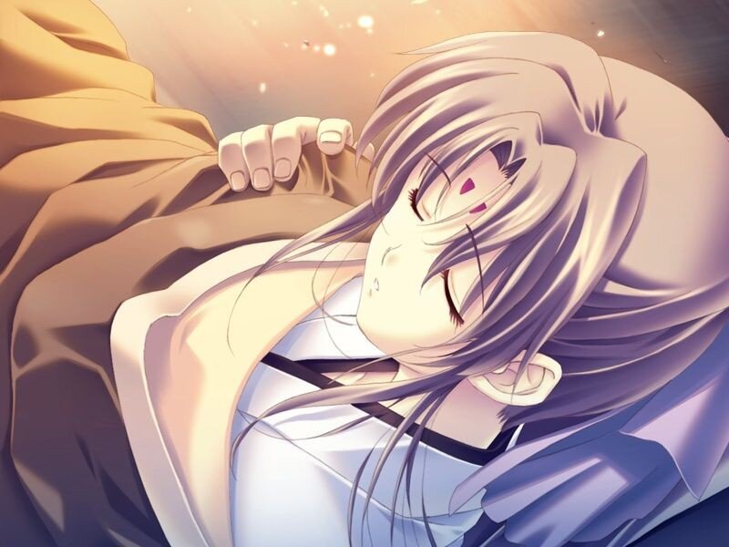 Anime Character Sleeping — Purple, Peaceful, Sunset