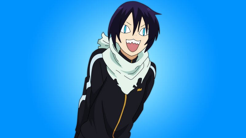 Anime Character Smiling — Blue, Happy, Scarf