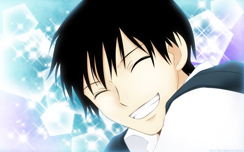 Anime Character Smiling — Blue, Joyful