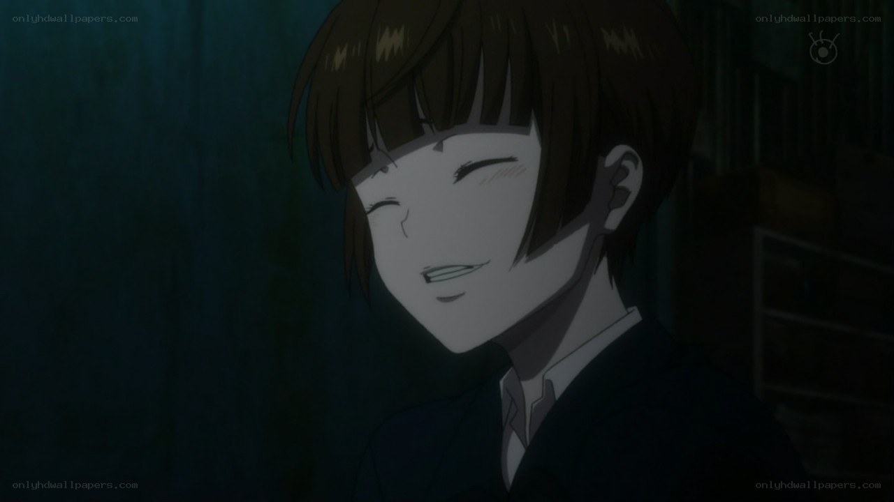 anime character smiling in dark room