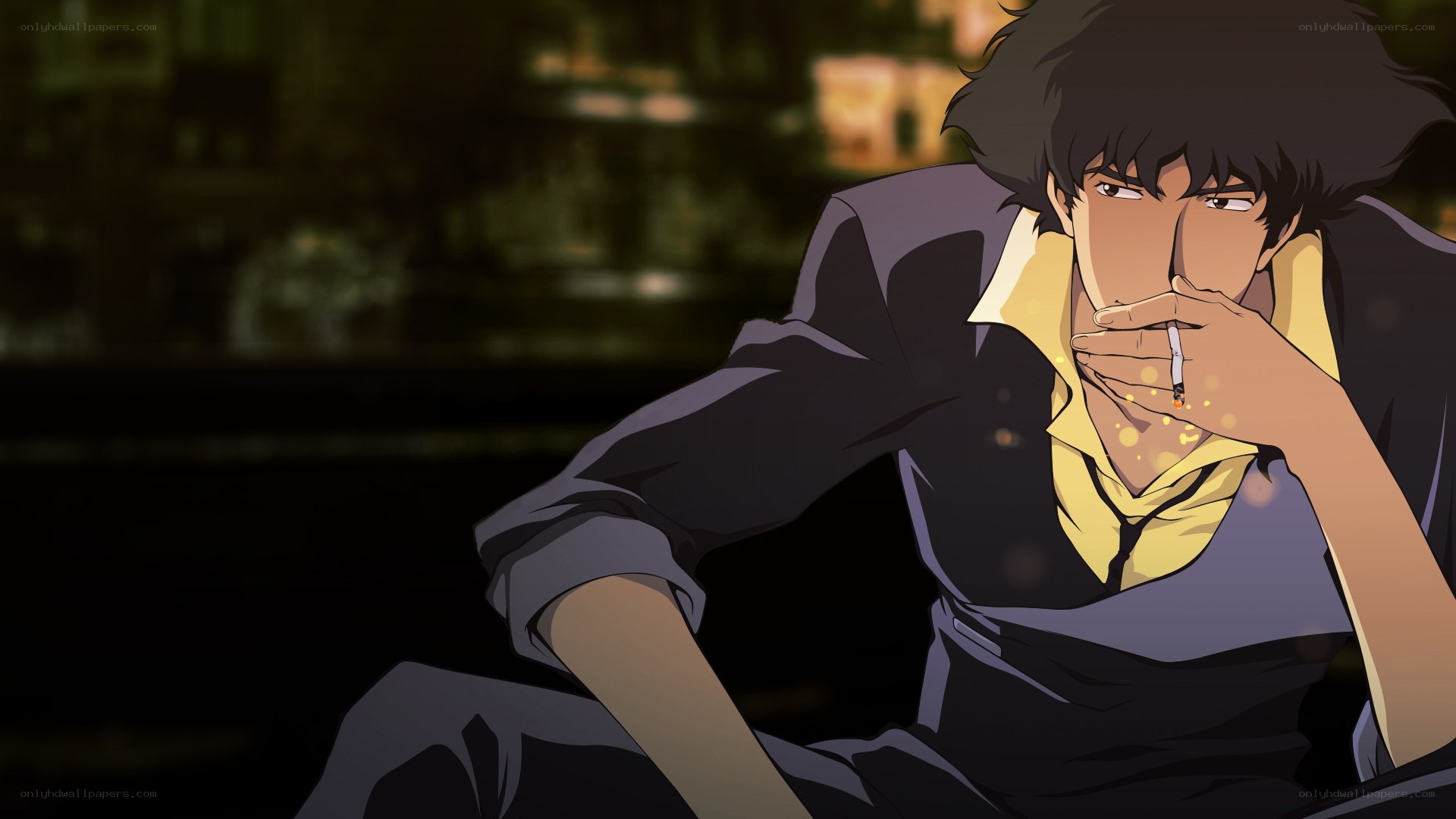anime character smoking at night