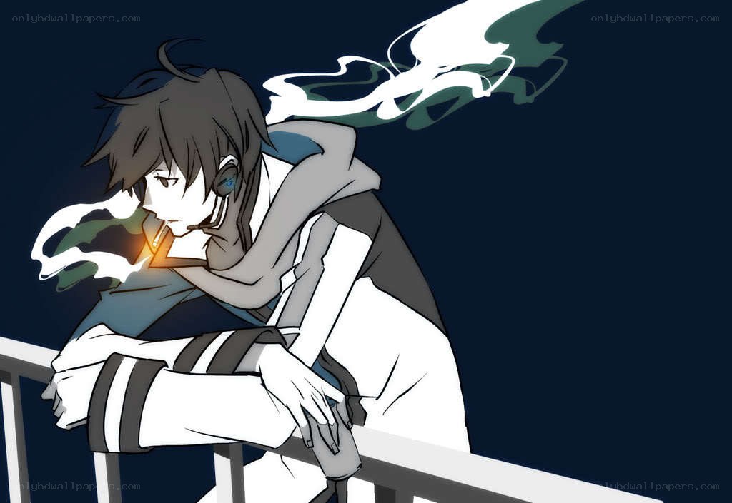 anime character smoking at night