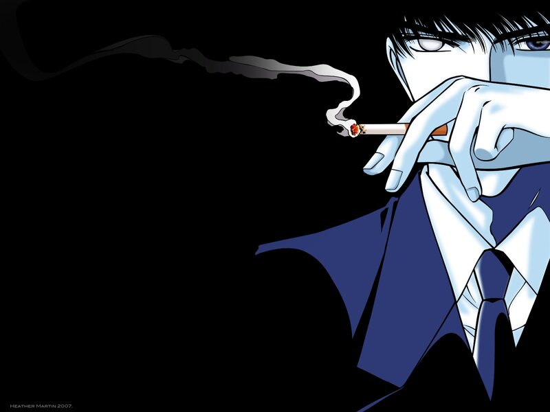 Anime Character Smoking — Black, Dramatic, Manga, Cigarette