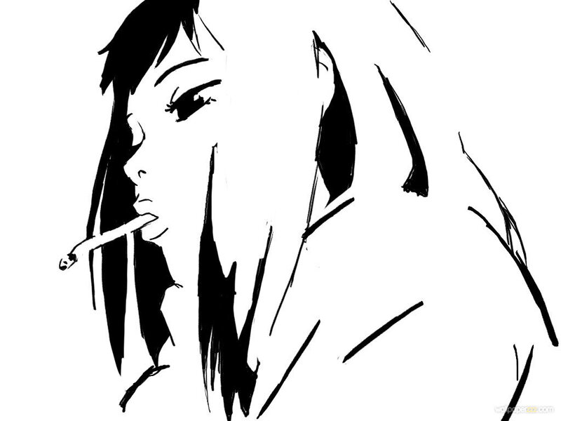 Anime Character Smoking — Black, Dramatic, Manga