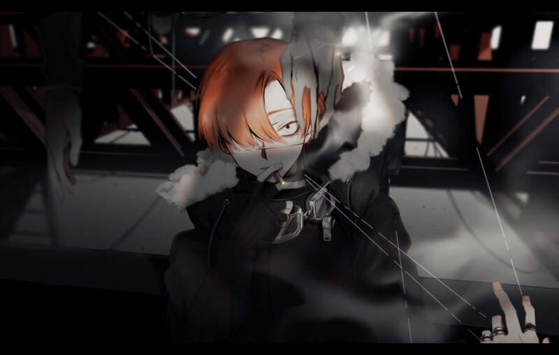 Anime Character Smoking — Black, Dramatic, Night, Digital Art