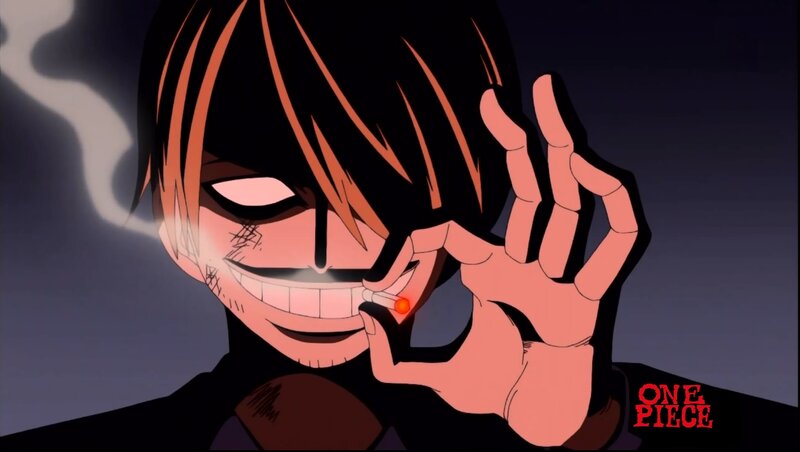 Anime Character Smoking — Black, Dramatic, Night