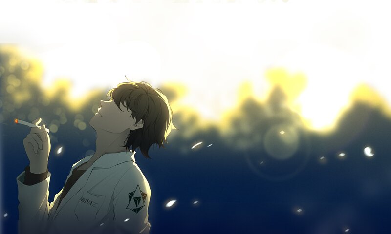 Anime Character Smoking — Blue, Contemplative