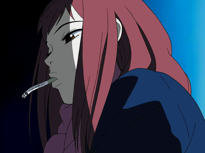 Anime Character Smoking — Blue, Dramatic, Night