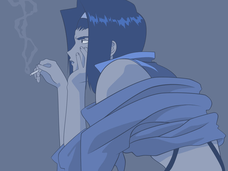 Anime Character Smoking — Blue, Melancholic
