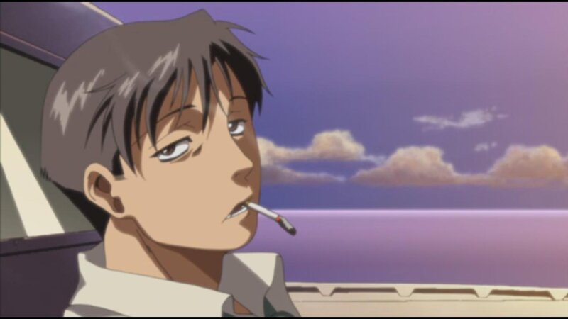 anime character smoking by the sea