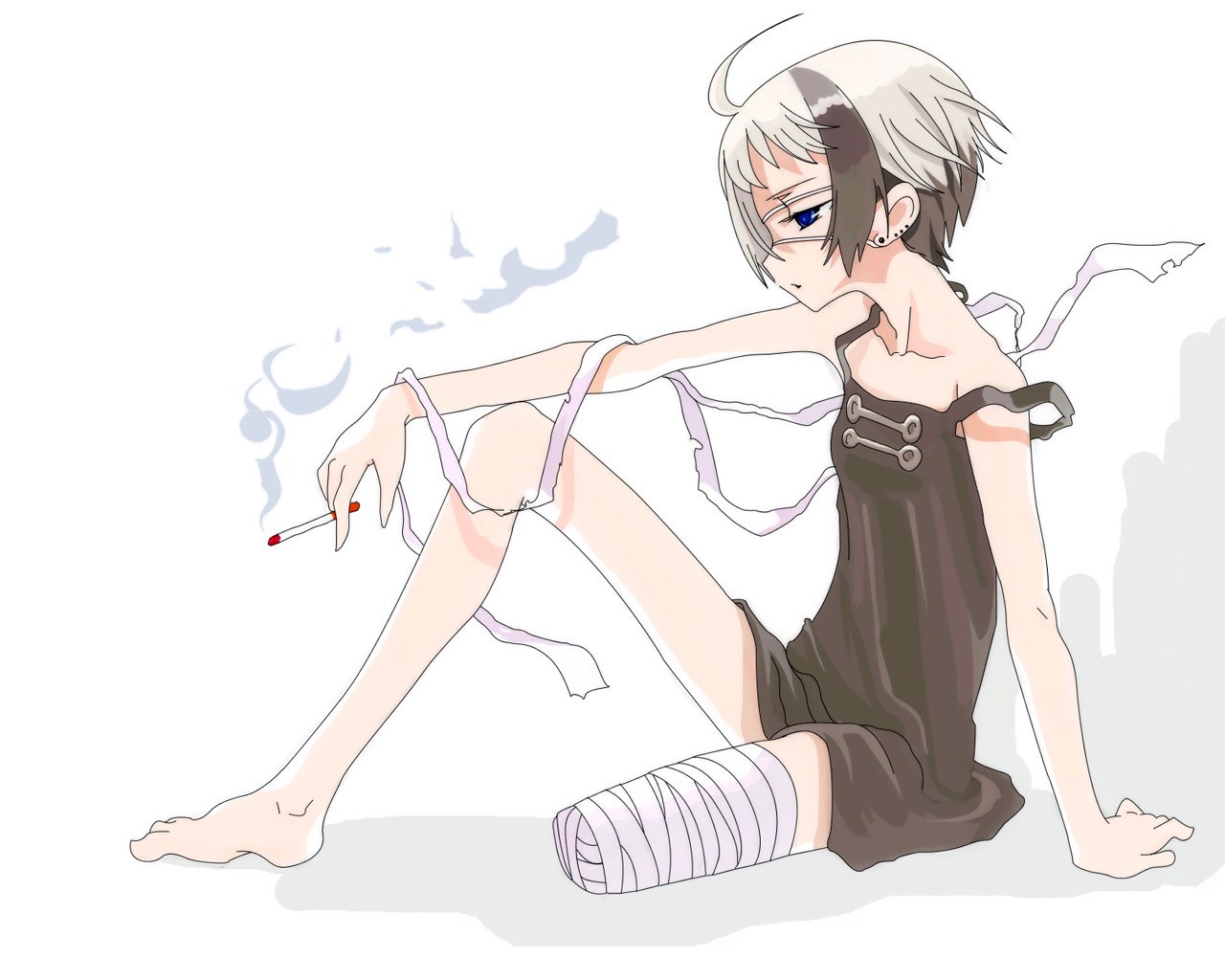 Anime character smoking cigarette