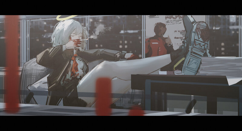 Anime Character Smoking — Gray, Dramatic, Night